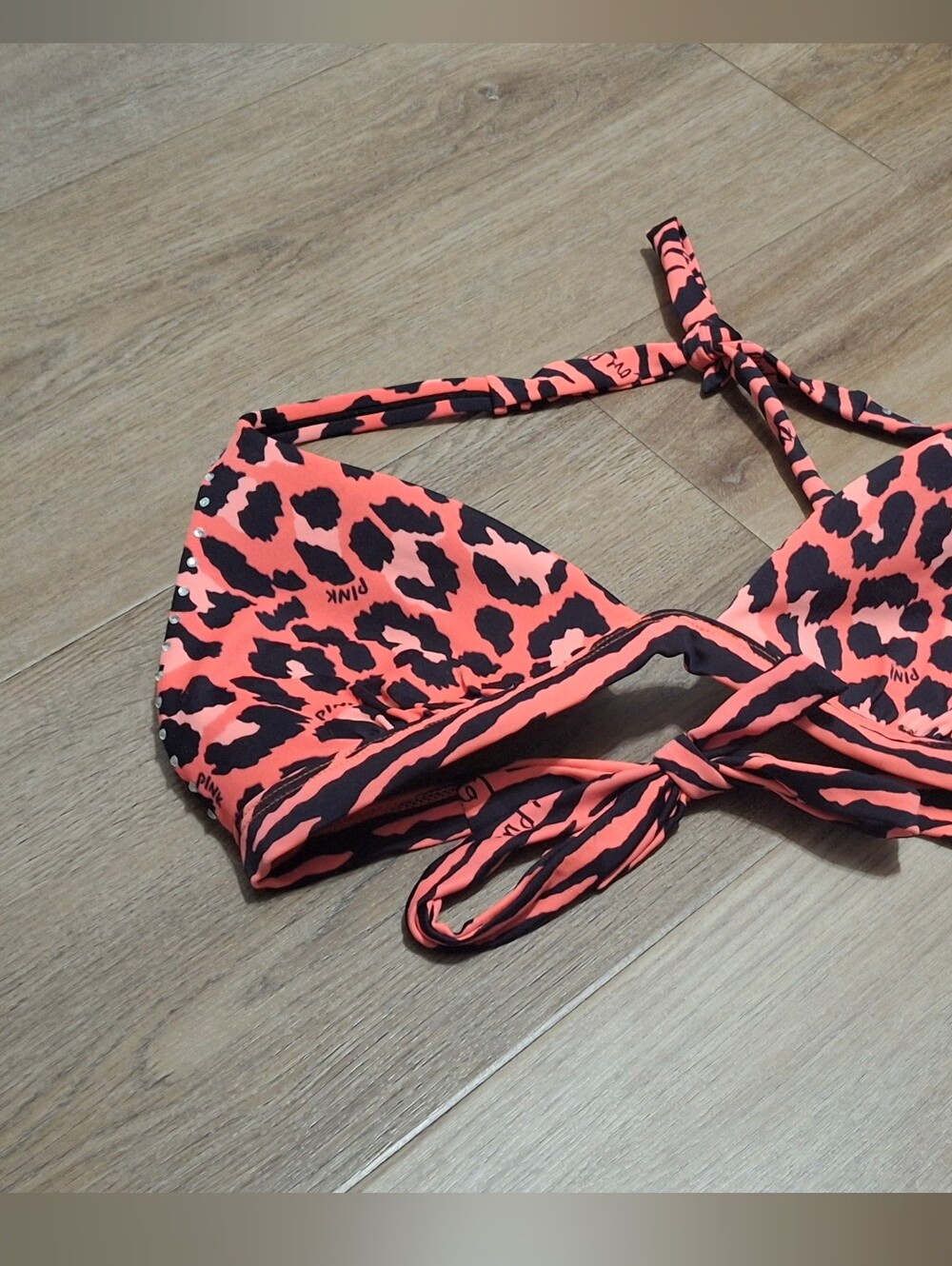 Womens McBlingY2K Victoria's Secret PINK Black Zebra Print Swim Top Sz L.